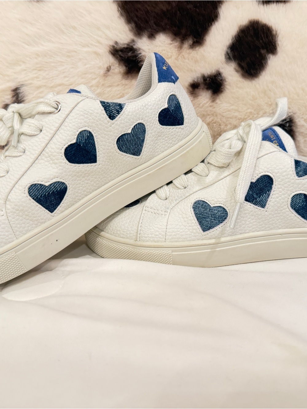 Kurt Geiger White Kids Sneakers with Blue Heart Appliqués